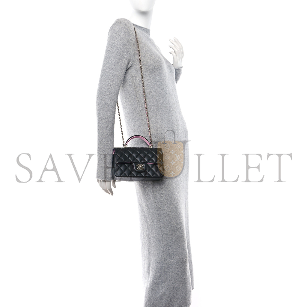 Ch*el master classic single flap top handle bag quilted lambskin mini (17.2*10*3.3cm)